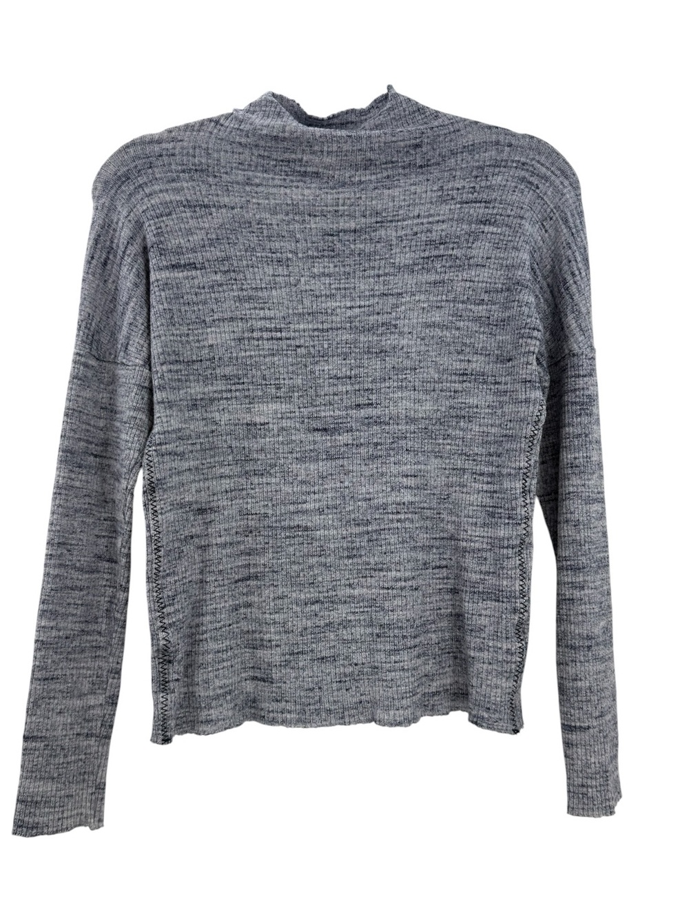 Nation LTD Gray Ribbed Mock Neck Long Sleeve Top Raw Hem Size S - Picture 5 of 10